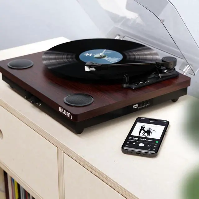 Alt view image 2 of 7 - Vinyl Record Player with Bluetooth 5.3 in & Out | Record Player with Speakers & USB Recording | Bluetooth Record Player with AUX Input & RCA Output | Slipmat Included | Moto Turntable
