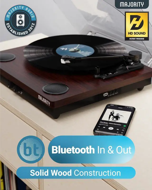 Alt view image 3 of 7 - Vinyl Record Player with Bluetooth 5.3 in & Out | Record Player with Speakers & USB Recording | Bluetooth Record Player with AUX Input & RCA Output | Slipmat Included | Moto Turntable