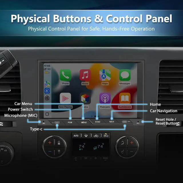 Alt view image 4 of 7 - Car Radio Stereo for Chevy Silverado GMC Sierra Yukon 2007-2013 CarPlay | for Chevy Silverado GMC Sierra Yukon 2007-2013 Head Unit Radio CarPlay Android Auto GPS Bluetooth with Backup Camera