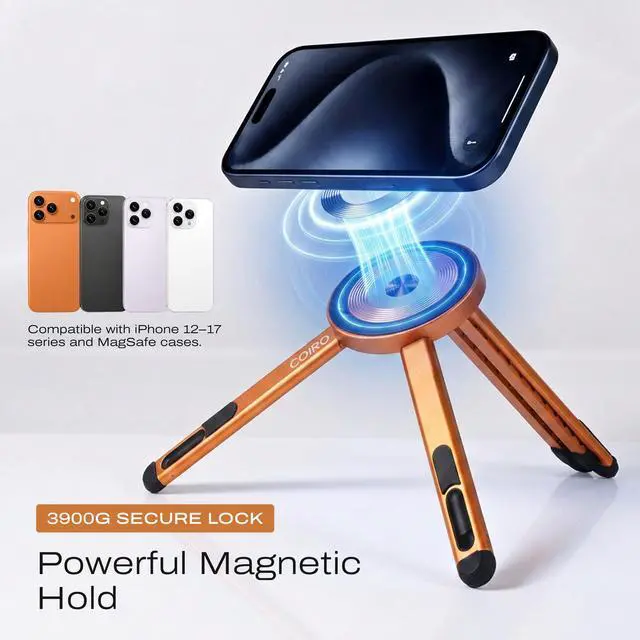 Alt view image 3 of 7 - 3-in-1 Magnetic Foldable Laptop Stand and Phone Stand for Desk Aluminum Alloy Adjustable Holder 1016 Laptops & 413 Phones/Tablets, Magnetic Compatible with iPhone Android, Orange