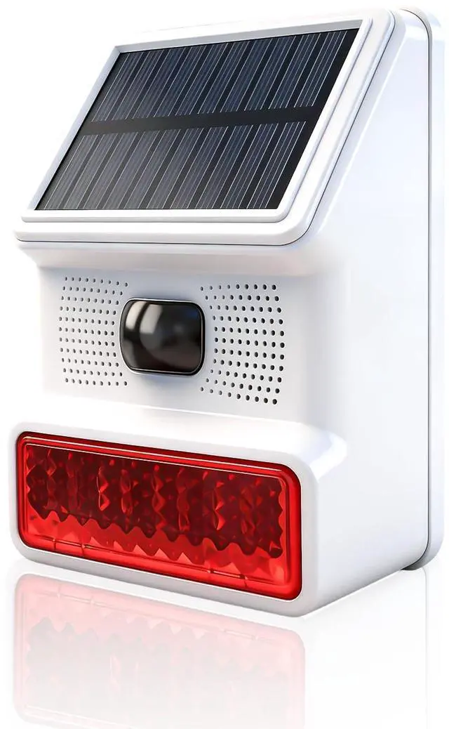 Main image of Solar Motion Sensor Alarm Outdoor Infrared Sound & Light Alarm, 100 dB Siren Sound Alert 14 Sounds, Red Flashing Warning Strobe Security Light for Outdoor/Indoor Villa Yard Barn Farm Garden