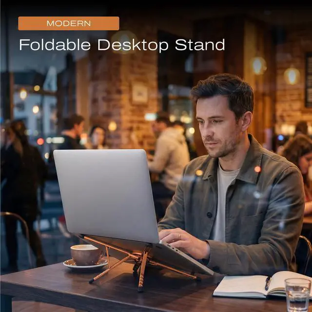 Alt view image 5 of 7 - 3-in-1 Magnetic Foldable Laptop Stand and Phone Stand for Desk Aluminum Alloy Adjustable Holder 1016 Laptops & 413 Phones/Tablets, Magnetic Compatible with iPhone Android, Orange