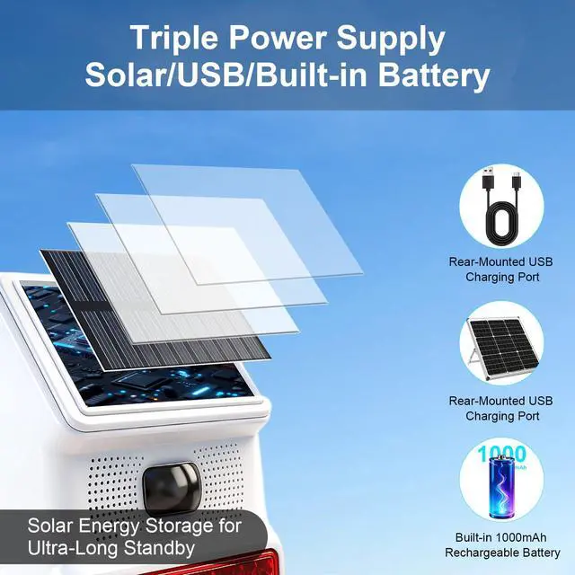 Alt view image 2 of 7 - Solar Motion Sensor Alarm Outdoor Infrared Sound & Light Alarm, 100 dB Siren Sound Alert 14 Sounds, Red Flashing Warning Strobe Security Light for Outdoor/Indoor Villa Yard Barn Farm Garden