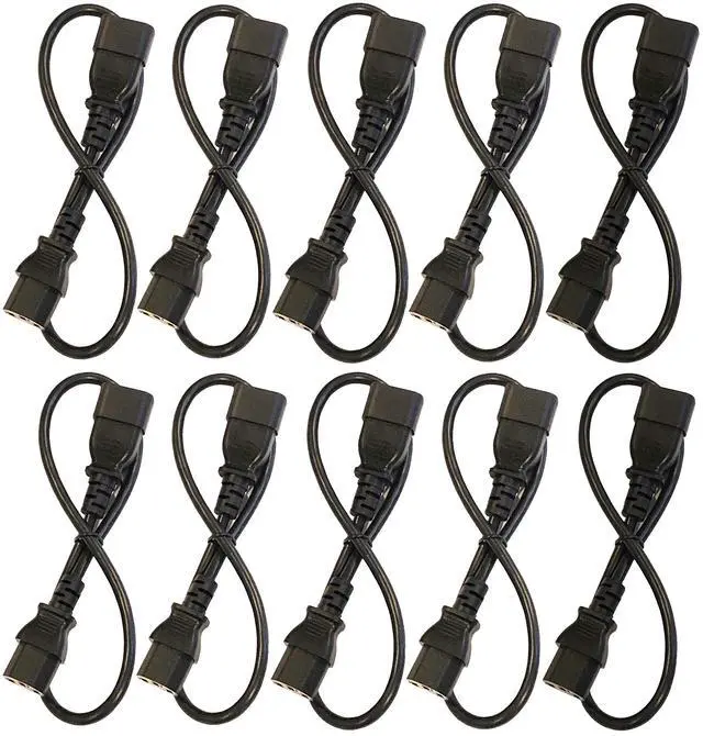 Main image of 10 Pack of 2 Foot IEC 320 NEMA C13 C14 10A 18AWG AC Power Cord PDU to CPU Cables