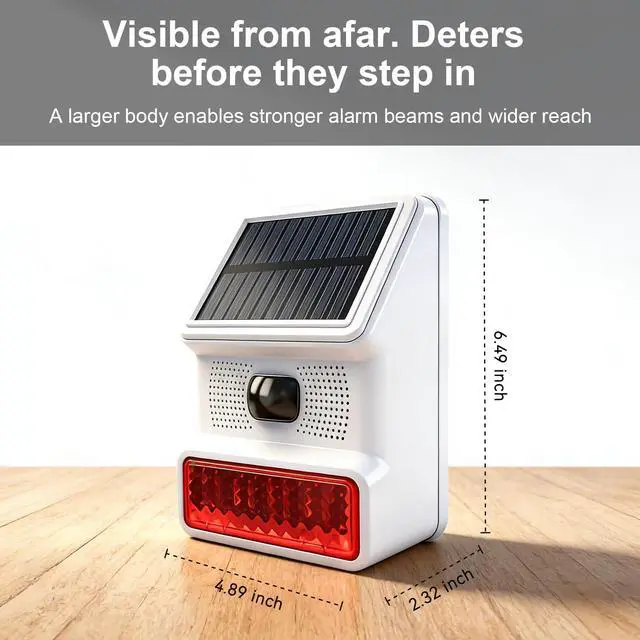Alt view image 6 of 7 - Solar Motion Sensor Alarm Outdoor Infrared Sound & Light Alarm, 100 dB Siren Sound Alert 14 Sounds, Red Flashing Warning Strobe Security Light for Outdoor/Indoor Villa Yard Barn Farm Garden