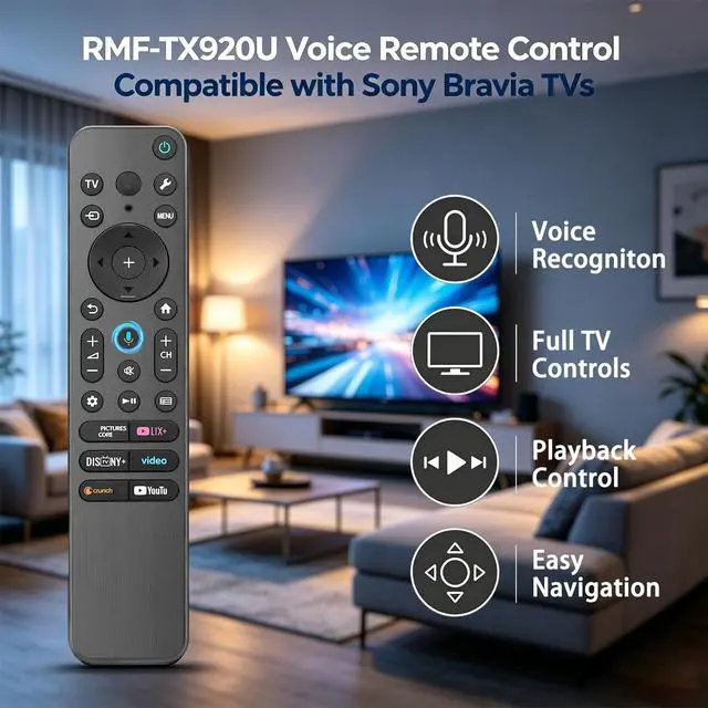 Alt view image 2 of 7 - RMF-TX920U Voice Remote Control Compatible with Sony Bravia/Google TVs | Backlit Voice Remote for Bravia 7, 8, 9 OLED 4K Ultra HD 2024 2025 2026, K55XR80, K65XR80, K77XR80