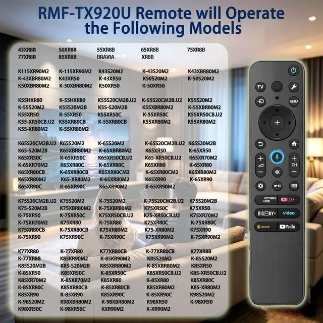Alt view image 3 of 7 - RMF-TX920U Voice Remote Control Compatible with Sony Bravia/Google TVs | Backlit Voice Remote for Bravia 7, 8, 9 OLED 4K Ultra HD 2024 2025 2026, K55XR80, K65XR80, K77XR80