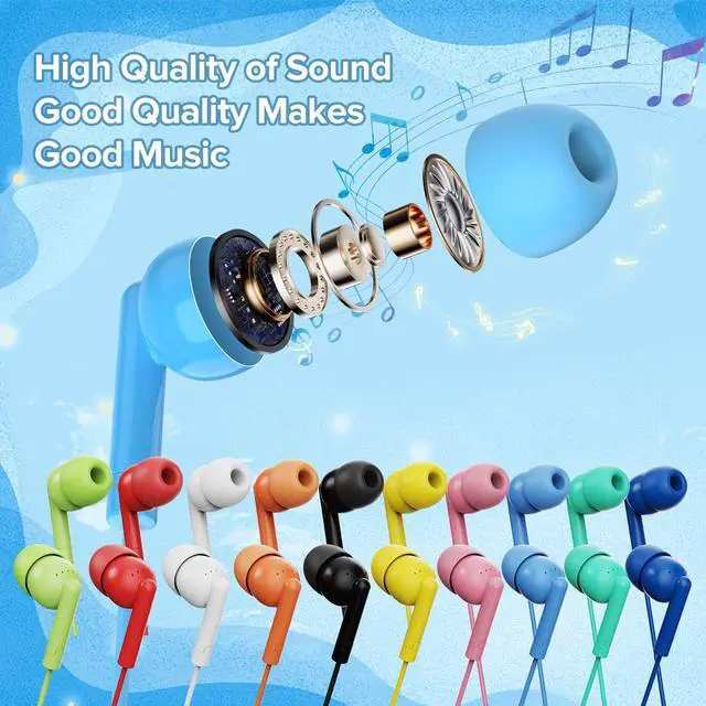 Alt view image 2 of 7 - Bulk Earbuds 100 Pack | Basic Ear Bud,10 Colors Dot in-Ear Earphones,Disposable Headphones,Class Set for Students,Earphones for Kids, School,Classroom,Library,Wired Earbuds(YS103)