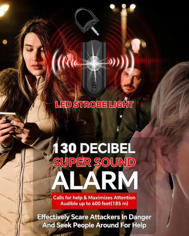 Alt view image 2 of 7 - Safe Sound Personal Alarm, 2 Pack 130 dB Loud Siren Song Emergency Security Alarm Keychain with Strobe LED Light, Personal Sound Safety Siren for Women, Men, Children, Elderly