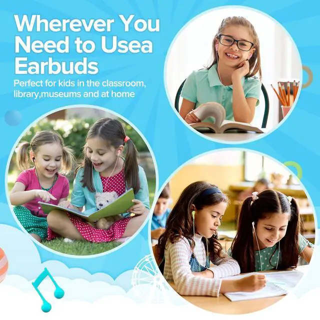 Alt view image 6 of 7 - Bulk Earbuds 100 Pack | Basic Ear Bud,10 Colors Dot in-Ear Earphones,Disposable Headphones,Class Set for Students,Earphones for Kids, School,Classroom,Library,Wired Earbuds(YS103)