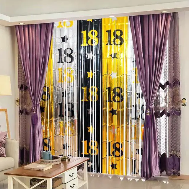 Alt view image 7 of 7 - 18th Birthday Decorations for Boys Girls, 2Pack Rain Curtain | Funny Black Gold Rain Curtain, 3.3X6.6ft Large Coverage, Adult Bday Photo Backdrop