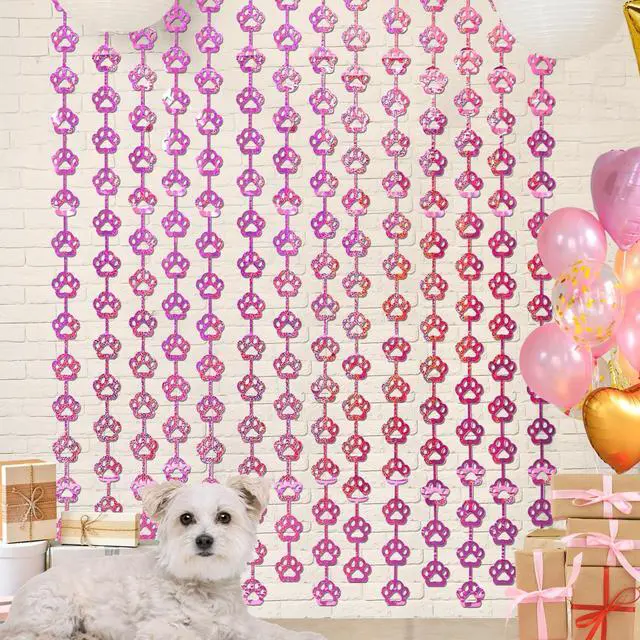 Main image of Pink Dog Birthday Party Supplies, 2 Pack Paw Foil Fringe Curtains | Pink Dog Paw Party Decorations, 3.3 x 6.6ft Puppy Photo Booth Prop Backdrop Streamer, Birthday Party Decor