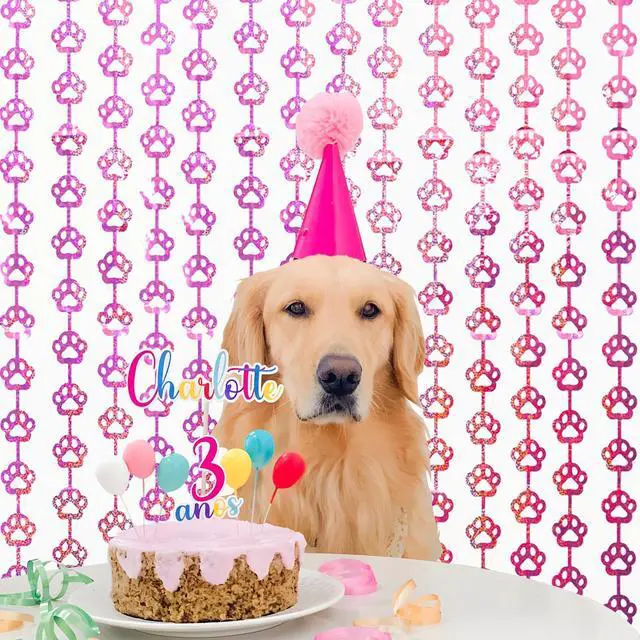 Alt view image 3 of 7 - Pink Dog Birthday Party Supplies, 2 Pack Paw Foil Fringe Curtains | Pink Dog Paw Party Decorations, 3.3 x 6.6ft Puppy Photo Booth Prop Backdrop Streamer, Birthday Party Decor