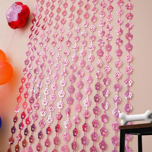 Alt view image 4 of 7 - Pink Dog Birthday Party Supplies, 2 Pack Paw Foil Fringe Curtains | Pink Dog Paw Party Decorations, 3.3 x 6.6ft Puppy Photo Booth Prop Backdrop Streamer, Birthday Party Decor