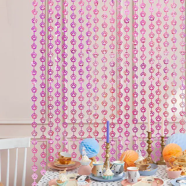 Alt view image 7 of 7 - Pink Dog Birthday Party Supplies, 2 Pack Paw Foil Fringe Curtains | Pink Dog Paw Party Decorations, 3.3 x 6.6ft Puppy Photo Booth Prop Backdrop Streamer, Birthday Party Decor