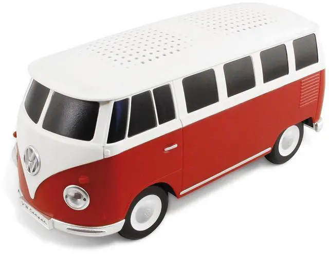 Main image of VW Collection - T1 Bus Camper Portable Bluetooth Speaker, Mini USB | Volkswagen Portable Bluetooth Speaker, Mini USB, LED Headlights, USB Charging Cable, 3.5 mm AUX, 5h Battery Life, Red