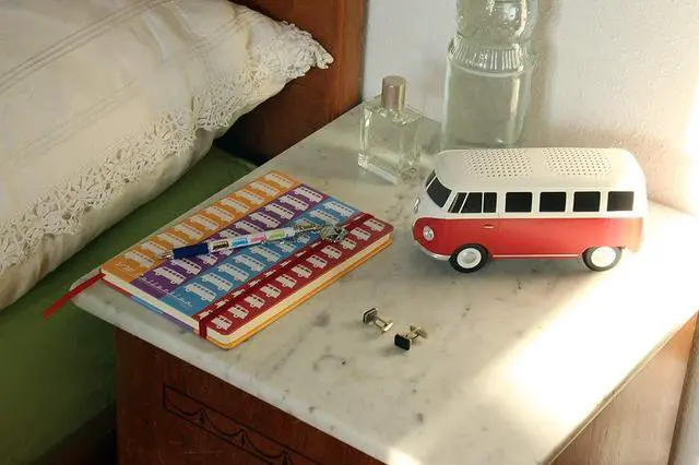 Alt view image 5 of 7 - VW Collection - T1 Bus Camper Portable Bluetooth Speaker, Mini USB | Volkswagen Portable Bluetooth Speaker, Mini USB, LED Headlights, USB Charging Cable, 3.5 mm AUX, 5h Battery Life, Red