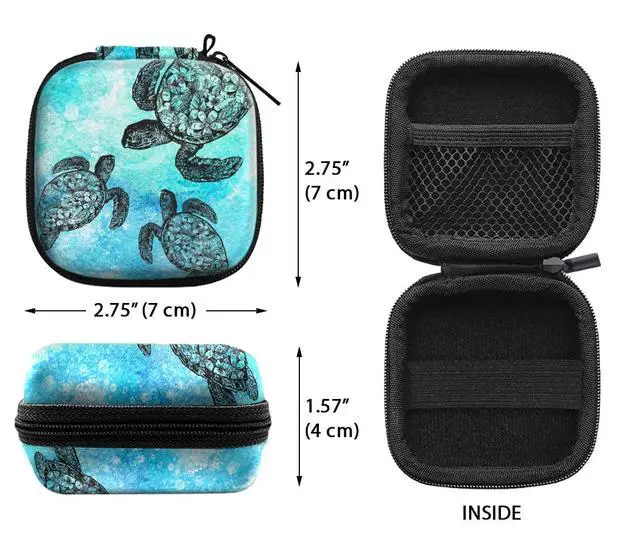Alt view image 3 of 6 - Portable Wireless Headphone Case, Earphone Storage Bag Carrying Case, Earbud Holder with Black Carabiner Compatible with Airpods - Ocean Sea Turtles