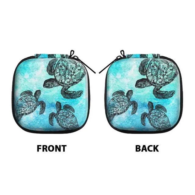 Alt view image 2 of 6 - Portable Wireless Headphone Case, Earphone Storage Bag Carrying Case, Earbud Holder with Black Carabiner Compatible with Airpods - Ocean Sea Turtles