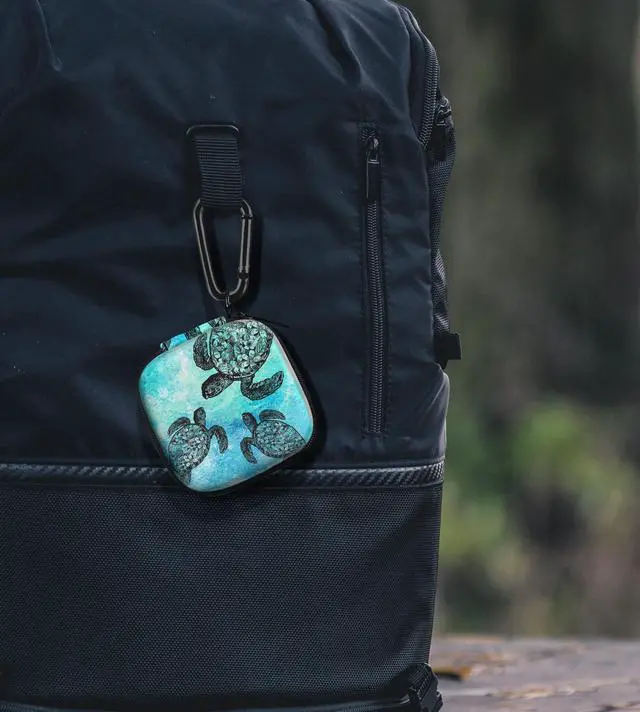 Alt view image 5 of 6 - Portable Wireless Headphone Case, Earphone Storage Bag Carrying Case, Earbud Holder with Black Carabiner Compatible with Airpods - Ocean Sea Turtles
