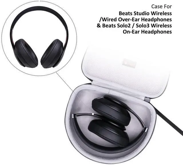 Alt view image 2 of 6 - Headphone Case Compatible with Beats Studio Pro/Solo 4 / Studio 3 / Solo 3 / Picun B8 / BERIBES/JLab JBuds Lux ANC Wireless Bluetooth Noise Cancelling HeadphonesOuter Black+Inner Grey