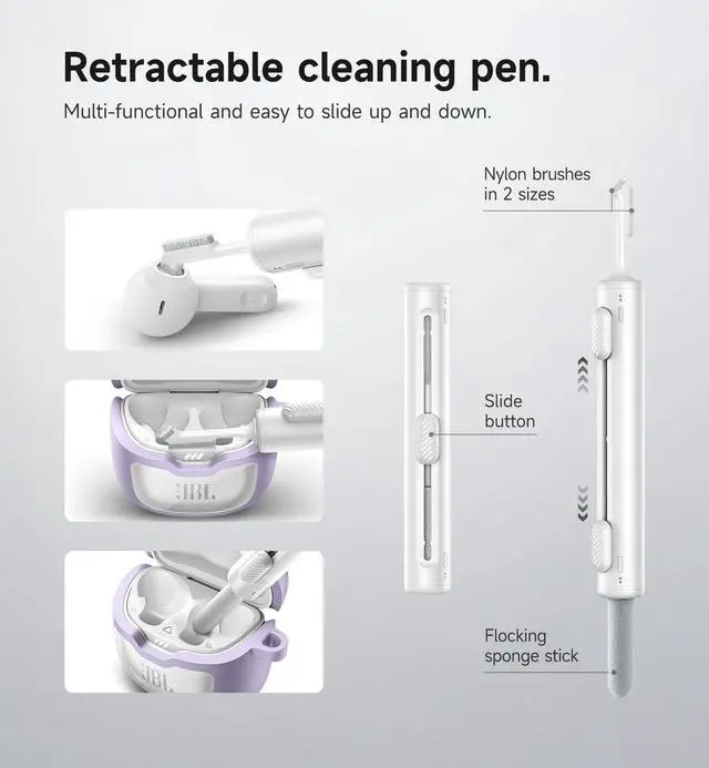 Alt view image 6 of 6 - Magnetic Bumper Case Compatible with JBL Tune Flex Earbuds, Rugged Shockproof Protective Covers for JBL Tune Flex with Magnetic Lid Lock & Carabiner & Cleaning Kit & Removal Tool, Purple
