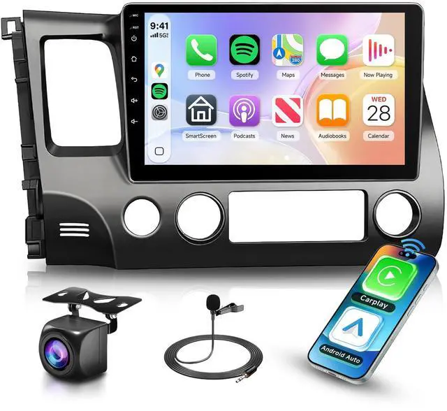 Main image of Car Stereo Radio for Honda Civic 2006-2011 Support Wireless Carplay Android Auto 10.1'' HD 1080P Touchscreen with 5Ghz WiFi GPS Navigation EQ AHD Backup Camera FM/RDS Radio SWC 2G+64G