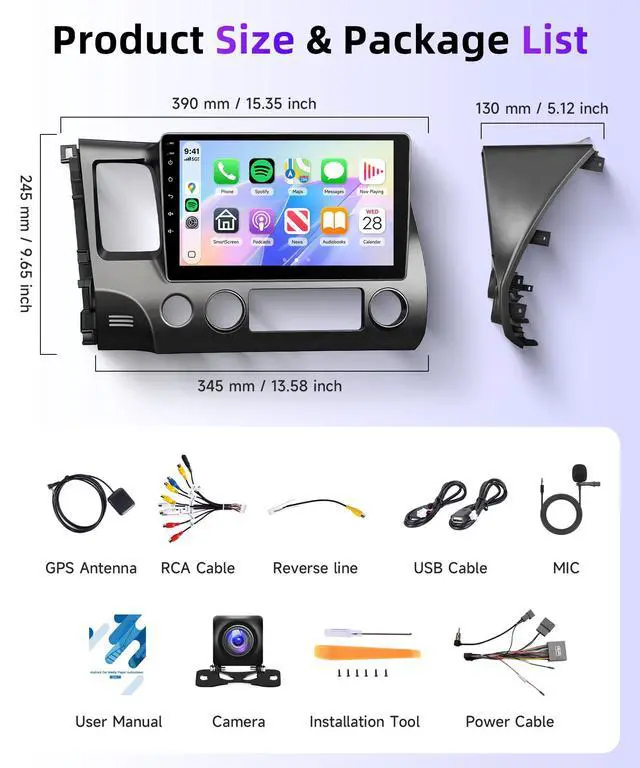 Alt view image 7 of 7 - Car Stereo Radio for Honda Civic 2006-2011 Support Wireless Carplay Android Auto 10.1'' HD 1080P Touchscreen with 5Ghz WiFi GPS Navigation EQ AHD Backup Camera FM/RDS Radio SWC 2G+64G