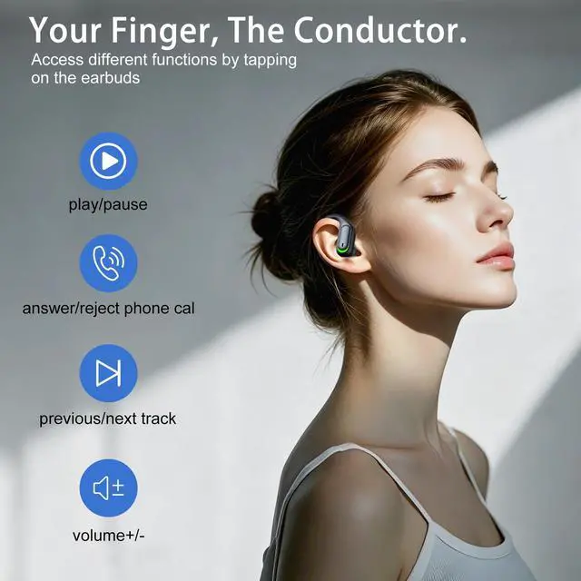 Alt view image 4 of 7 - Wireless Earbuds, Sports Bluetooth 5.4 Headphones, Digital Display, Bass Sound 60Hrs Playtime, Over-Ear Hook with Mic, Fast Charging Digital Display IPX7 Waterproof Earphones for Running/Sports