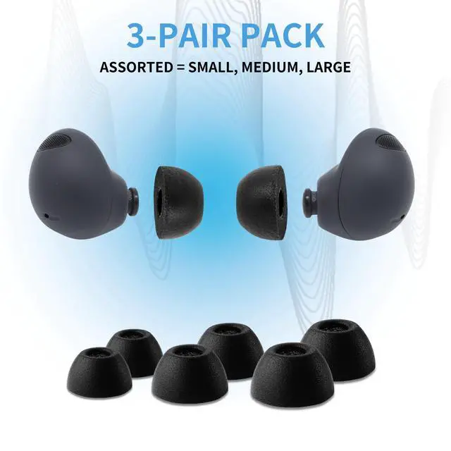 Alt view image 2 of 7 - TrueGrip Premium Memory Foam Replacement Ear Tips, Black (S/M/L) | 3 Pairs, for Samsung Galaxy Buds2 Pro, Enhanced Comfort, Secure Fit, Superior Noise Isolation, Cleaning Tool