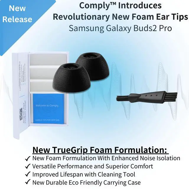 Alt view image 3 of 7 - TrueGrip Premium Memory Foam Replacement Ear Tips, Black (S/M/L) | 3 Pairs, for Samsung Galaxy Buds2 Pro, Enhanced Comfort, Secure Fit, Superior Noise Isolation, Cleaning Tool