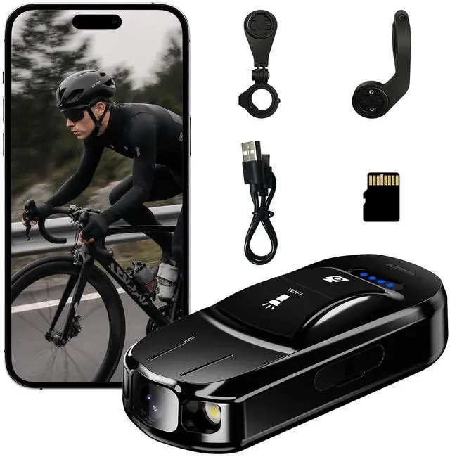 Main image of Bike Camera Small Thumb Action Camera, IPX6 Waterproof, Wireless, with Bike Mount, for Cycling, Sports, Vlogging & Content Creation (Black)