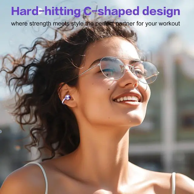 Alt view image 2 of 6 - S26 Wireless Clip on Earbuds, Open Ear Wireless Bluetooth 5.4 Headphones with Mic, IPX5 Waterproof, 35Hr Play time, Light Weight -Purple