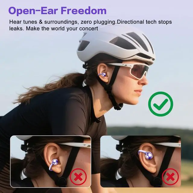 Alt view image 5 of 6 - S26 Wireless Clip on Earbuds, Open Ear Wireless Bluetooth 5.4 Headphones with Mic, IPX5 Waterproof, 35Hr Play time, Light Weight -Purple