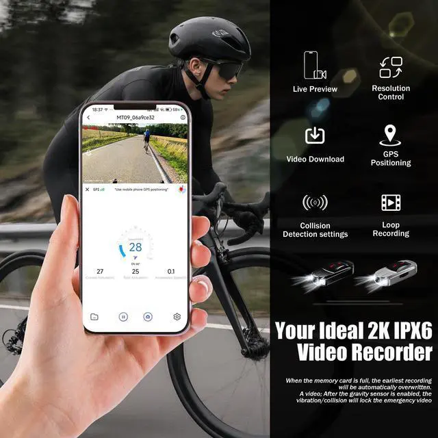 Alt view image 7 of 7 - Bike Camera Small Thumb Action Camera, IPX6 Waterproof, Wireless, with Bike Mount, for Cycling, Sports, Vlogging & Content Creation (Black)