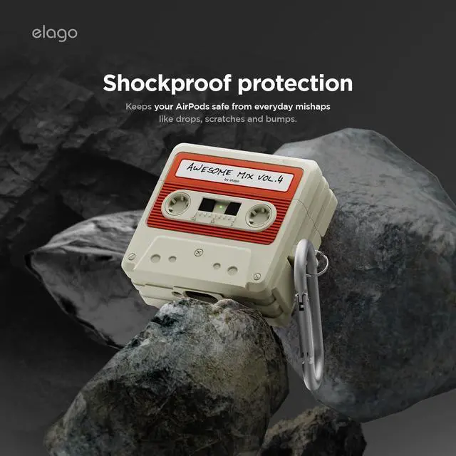 Alt view image 5 of 7 - Cassette Tape Case for AirPods 4 | Carabiner Included, Supports Wireless Charging, Shock Resistant, Full Protection, Headphone Accessories (Classic White)