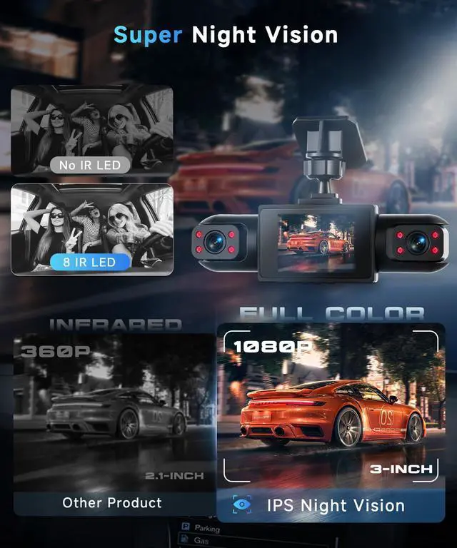 Alt view image 7 of 7 - 4 Channel 360 Dash Cam Front and Rear Inside Left Right, Dash Camera for Cars, Built-in Night Vision, Sensitive Motion Detection 24/7 Recording Parking Mode Monitor Reversing Help