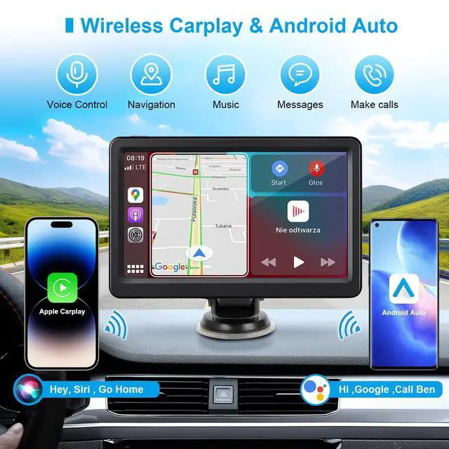 Alt view image 2 of 5 - Wireless Carplay Screen for Car, 7" HD Touch Screen Portable Car Stereo for Carplay & Android Auto, Pantalla para Carros with Bluetooth, AUX, FM Transmitter, Voice Control
