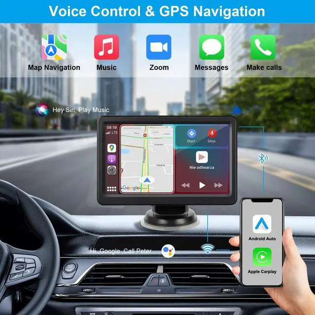 Alt view image 3 of 5 - Wireless Carplay Screen for Car, 7" HD Touch Screen Portable Car Stereo for Carplay & Android Auto, Pantalla para Carros with Bluetooth, AUX, FM Transmitter, Voice Control