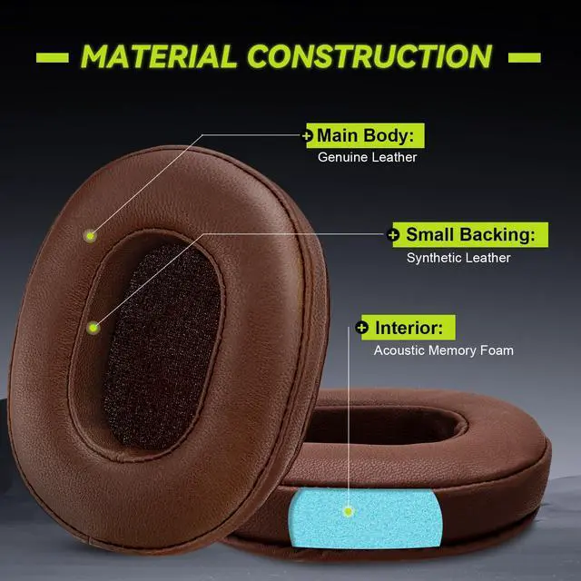 Alt view image 4 of 7 - Genuine Leather Ear Pads Cushions for Audio-Technica ATH MSR-7, Headset Earpads Covers for M50X M40X M30X M20X, HyperX Cloud, SteelSeries Arctis 1 3 5 7 9 9X Pro Prime, Stealth 600 & More