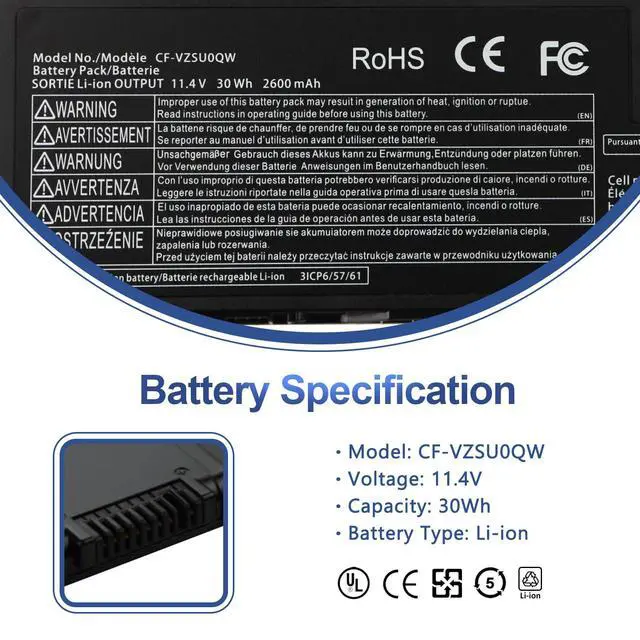 Alt view image 2 of 7 - CF-VZSU0QW Battery for Panasonic ToughBook CF-20/Toughpad FZ-A2 Mk1 Tablet | 30Wh Replacement for CF-20A0205NG CF-20A0205TD FZ-A2A203CA3 CF-VZSU0QJS CF-VZSU0QK CF-VZSU0QR 11.4V 2600mAh