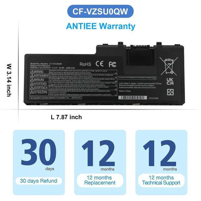 Alt view image 7 of 7 - CF-VZSU0QW Battery for Panasonic ToughBook CF-20/Toughpad FZ-A2 Mk1 Tablet | 30Wh Replacement for CF-20A0205NG CF-20A0205TD FZ-A2A203CA3 CF-VZSU0QJS CF-VZSU0QK CF-VZSU0QR 11.4V 2600mAh