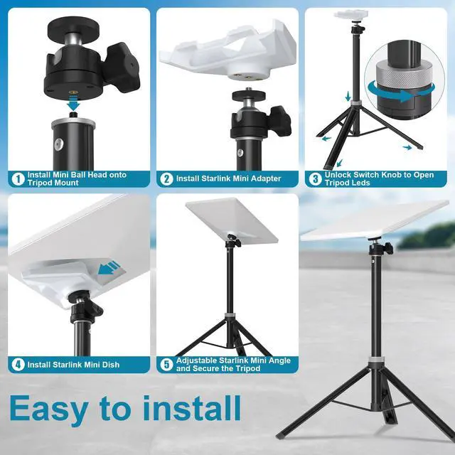 Alt view image 5 of 7 - Starlink Mini Tripod Mount with Adapter, Portable Aluminum Alloy Tripod Stand, 360° Rotat and 90° Tilt Adjustable Head, Lightweight Foldable for Camping, RV, Travel, Compatible with 2024/2025/2026