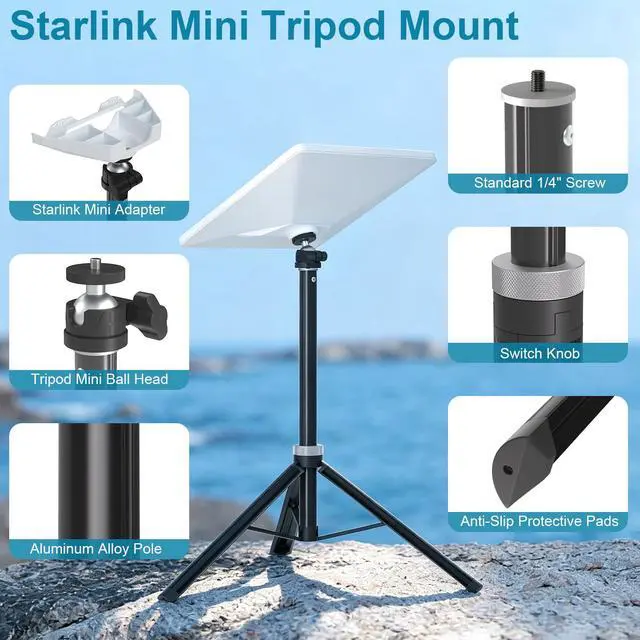 Alt view image 3 of 7 - Starlink Mini Tripod Mount with Adapter, Portable Aluminum Alloy Tripod Stand, 360° Rotat and 90° Tilt Adjustable Head, Lightweight Foldable for Camping, RV, Travel, Compatible with 2024/2025/2026