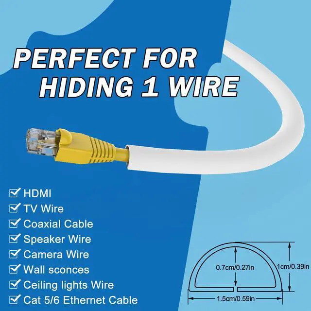 Alt view image 2 of 7 - Wall Cord Hider 78 Inch Cable Hider for Walls W0.59 H0.39in White | Self Adhesive, Flexible, PVC Material, for Wall Mount TV, Cable Concealer, Wire Cover Raceway for Home & Office