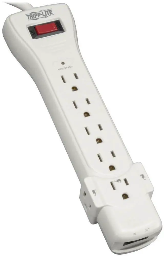 Main image of 7 Outlet Surge Protector Power Strip, 12ft Long Cord, Right-Angle Plug, Fax/Modem Protection, RJ11, $50,000 Insurance (SUPER6TEL12)