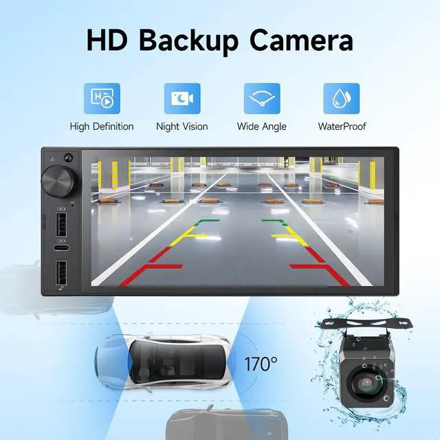 Alt view image 4 of 7 - Single Din Car Stereo, 6 Inch Touchscreen Radio with CarPlay & Android Auto | Bluetooth, Mirror Link, Backup Camera, USB&Type-C, FM, SWC, EQ, Full Lamination Screen, Volume Knob