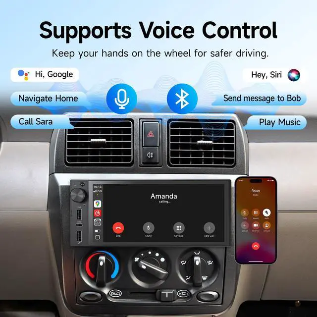 Alt view image 5 of 7 - Single Din Car Stereo, 6 Inch Touchscreen Radio with CarPlay & Android Auto | Bluetooth, Mirror Link, Backup Camera, USB&Type-C, FM, SWC, EQ, Full Lamination Screen, Volume Knob
