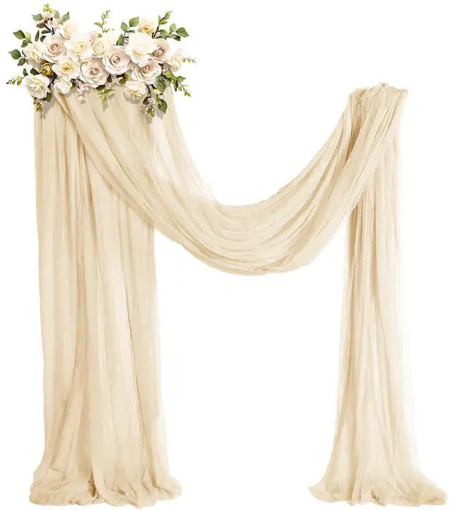 Main image of 3 x 100 ft Wedding Arch Draping Fabric, Extra Long Romantic Boho Gauze Backdrop Curtains for Wedding Backgrounds Arch Ceremony Birthday Party Table Decorations(1181 x 36in,Beige)