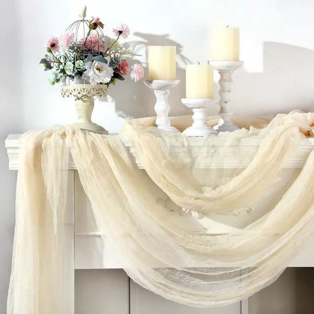 Alt view image 2 of 7 - 3 x 100 ft Wedding Arch Draping Fabric, Extra Long Romantic Boho Gauze Backdrop Curtains for Wedding Backgrounds Arch Ceremony Birthday Party Table Decorations(1181 x 36in,Beige)